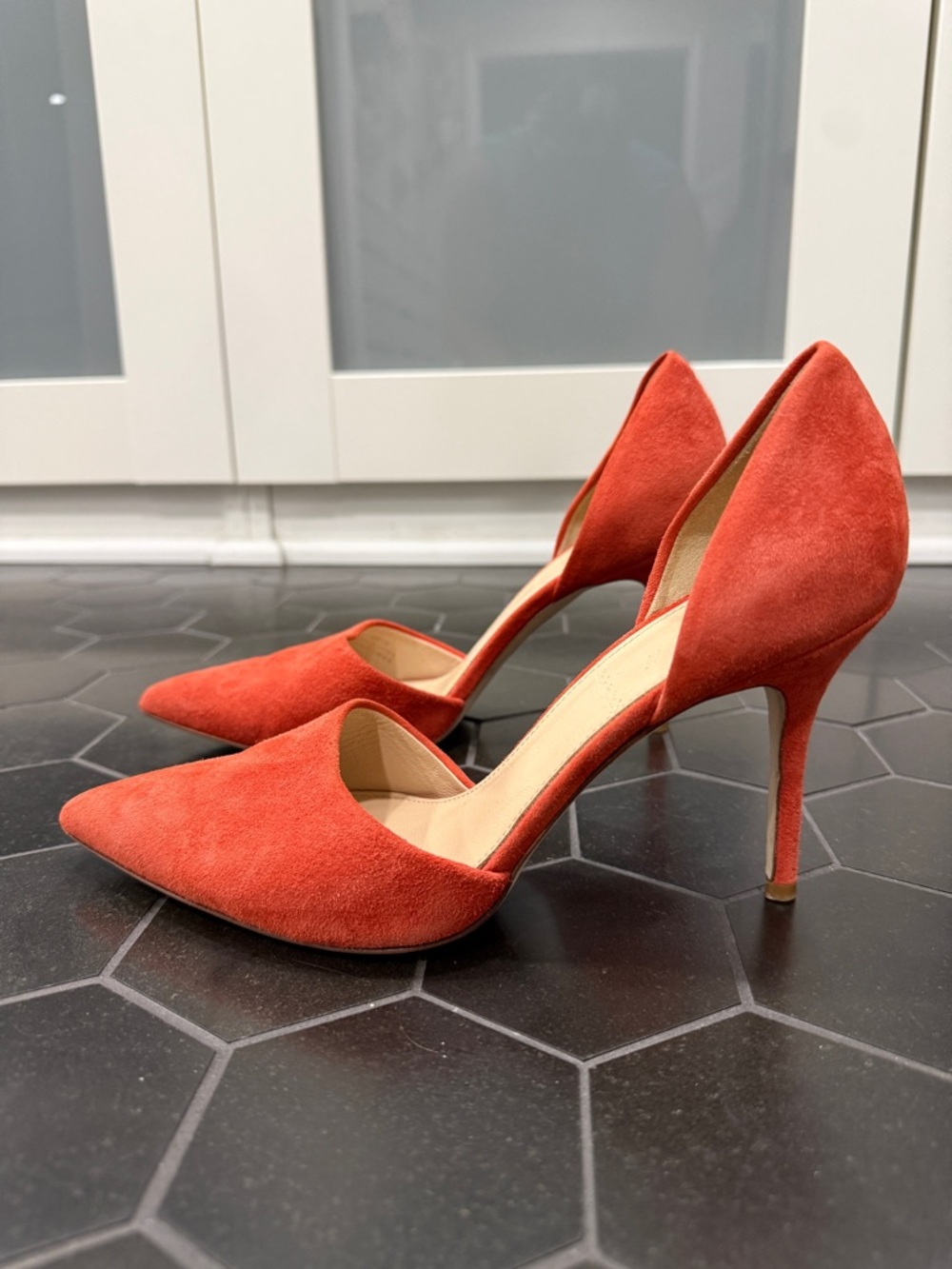 J. Crew Suede Pointed-Toe Heels in Rust Orange